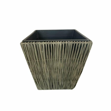 GREENGRASS 18 x 18 x 18 in. Plastic Wicker Planter Gray GR2739572